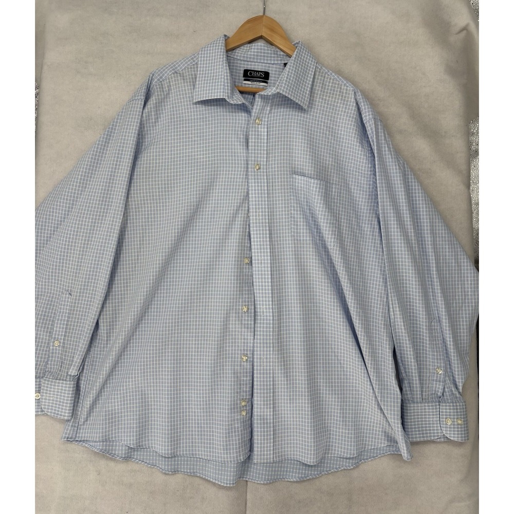 Chaps by Ralph Lauren Button Up Shirt L/SL Blue Basket Weave Check 2XL